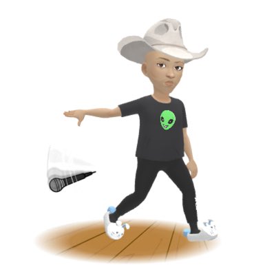 A 3D-rendered cartoon character with a gray cap, black t-shirt featuring a green alien logo, and dark pants poses playfully while a floating megaphone-like object hovers beside him against a white background.