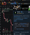 A blurry screenshot of a cryptocurrency trading chart showing red candlesticks and various market data.