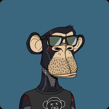 The image features a cartoon monkey wearing glasses, sunglasses, and a black t-shirt with a skull design. The monkey appears to be wearing a robot costume that includes a headpiece and arms. The caption below the image reads "ETH version of me vs. ApeChain version of me". This suggests that there is an ongoing competition or comparison between two versions of the same character, with one being a human and the other being a robot.