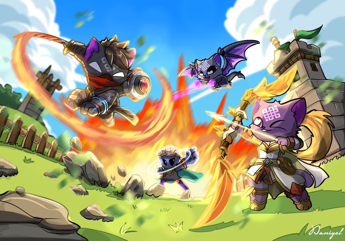 A vibrant chibi-style fantasy illustration depicts a chaotic battle scene featuring a winged dragon, a warrior with glowing sword, a dark archer, and a purple mage unleashing fiery blasts amid stone towers. The signature "Jezigo!" appears in the bottom right, linking the dynamic combat imagery to the concept of ritual as a transformative, repeated sequence of actions.