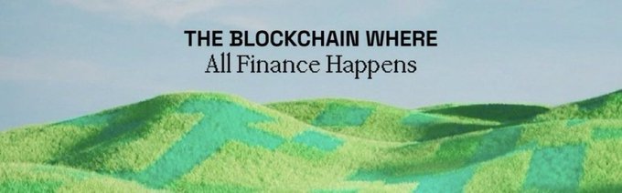 A landscape of green pixelated hills under a sky displays the text "THE BLOCKCHAIN WHERE All Finance Happens." The image appears to be a header for a TxFlow L1 post promoting a "Lucky 77" trading campaign where users trade $770K+ in perps within a week to earn 77 USDC.