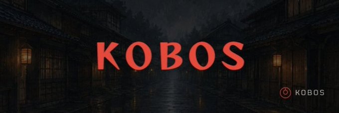 A dark banner with the red "KOBOS" logo set against an atmospheric backdrop of a rainy Japanese-style village street, featuring a smaller KOBOS watermark in the bottom right corner.