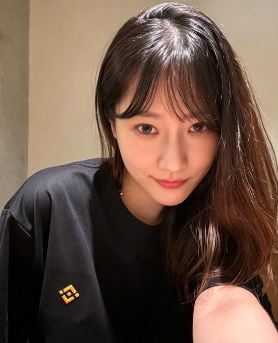 The image features a woman wearing a black shirt that has an "B" symbol on it. She appears to be posing for a photo or selfie with her hand resting on her hip, possibly at a social event or gathering. The background of the image is blurred and does not provide much context about the setting.