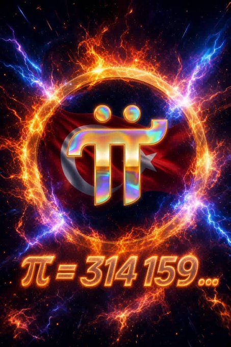 A fiery cosmic background features the Pi Network logo encased in a blazing ring, with the glowing equation "π = 3.14159..." displayed below, linking the mathematical constant Pi to the cryptocurrency's significance and its March 14 launch date.