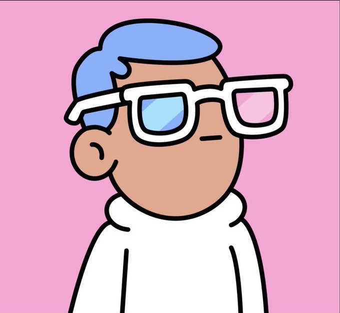The image features a cartoon character wearing glasses, which appears to be a person with blue hair. The character is standing against a pink background, giving off a playful vibe. There are also some text elements present in the image, such as "Just added to my collection picked up an @doodles how did I do?". This suggests that someone has created this cartoon character and posted it on social media or another platform for others to enjoy.