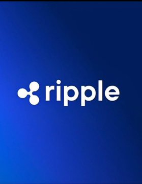 The Ripple (XRP) logo displayed in white on a blue gradient background.