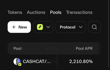 The image shows a DeFi interface displaying a liquidity pool for CASHCAT/WLM with a pool APR of 2,210.80%, humorously suggesting that despite high impermanent loss (IL) risk, the extraordinary yield rewards are incentivizing users to provide liquidity.