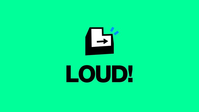 Bright green graphic featuring a black floppy disk icon and the word 'LOUD!'.