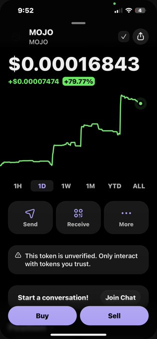 The image features an iPhone screen displaying a stock trading app that has a chart showing the price of $0.86. The chart displays a downward trend for the shares, indicating a possible decline in value. The user's options are to sell or hold onto the shares, and there is also a feature suggesting the ability to trade through messages. This shows how technology allows users to interact with stock markets directly from their phones without needing to be chart readers or have prior knowledge of stock trading.