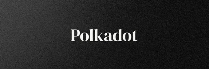 The image features the word "Polkadot" displayed in white serif text against a dark, textured black background, representing the Polkadot blockchain project. It relates to the post about $DOT being down 98% from its all-time high, serving as a brand visual for the cryptocurrency being discussed.