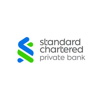 The image shows the Standard Chartered Private Bank logo, featuring the company's signature blue and green interlocking arrow design alongside the text "standard chartered private bank." This logo corresponds to the news that Standard Chartered's private banking division is launching Bitcoin and Ethereum trading services for high-net-worth clients in the UAE, marking a significant $900 billion financial institution's entry into cryptocurrency services.