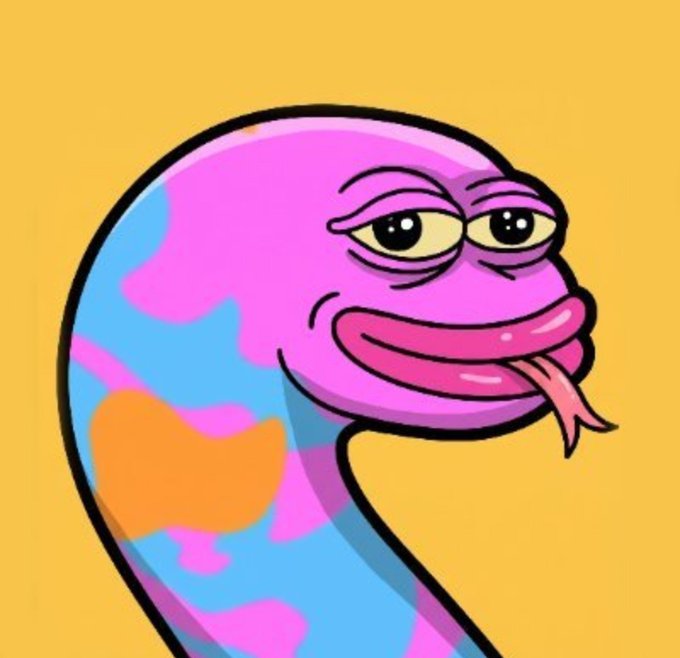 A cartoon illustration of a colorful, pink-faced worm or grub character with its tongue sticking out against a yellow background.