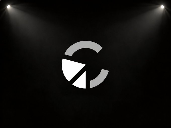A stylized geometric logo resembling a pie chart appears centered on a black background, illuminated by two spotlights from the upper corners. The logo relates to the post by representing Canborsa DEX, a platform bridging traditional markets like stocks and commodities with the 24/7 accessibility of crypto trading.
