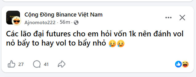 The image shows a post from someone named Cód Binânci Výnam, located at Binance. The post includes a screenshot of a social media platform called Facebook with several emojis and text displayed. One of the emojis is a smiley face, which indicates that there might be positive or humorous content in the message or post. In addition to the image, the post also contains a caption written in Vietnamese, likely providing additional context about the content of the social media message.