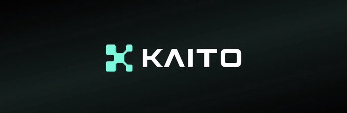 The image displays the Kaito logo, featuring a stylized teal "K" icon next to the brand name "KAITO" in white text on a black background. This logo serves as the visual identifier for the announcement about Kaito Katalyst, a new feature that allows projects to reward creators based on measurable outcomes like clicks, signups, and deposits rather than just impressions.