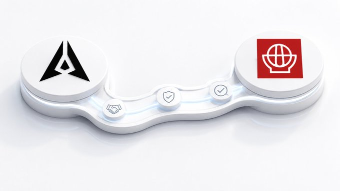 A 3D isometric illustration shows two circular platforms connected by a pathway with handshake, shield, and checkmark icons—the left platform displays a triangular "A" logo while the right shows a red globe emblem, visually symbolizing two AI agents that completed every verification step yet still diverged on the agreed terms.
