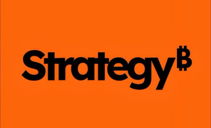 The image shows the orange "Strategy₿" logo, representing MicroStrategy (now rebranded as Strategy), the largest publicly traded corporate holder of Bitcoin. The post highlights a potential plan to sell up to $5 billion in BTC to bolster cash reserves, pay dividends, and finance share buybacks—emphasizing financial flexibility rather than an imminent sale.