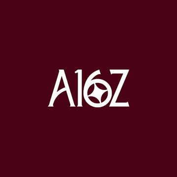 The image features the a16z logo (Andreessen Horowitz) in white text on a dark maroon background, visually identifying the venture capital firm mentioned in the news about their backing of OpenReserve, a blockchain-based bank seeking a national charter.
