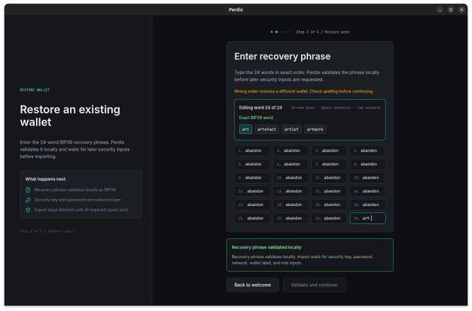 The image shows a computer screen displaying a webpage with information about recovering an existing wallet, including instructions for entering the recovery phrase and details of the process. The text on the page indicates that the wallet has been successfully restored, as indicated by the "Restore existing wallet" message.