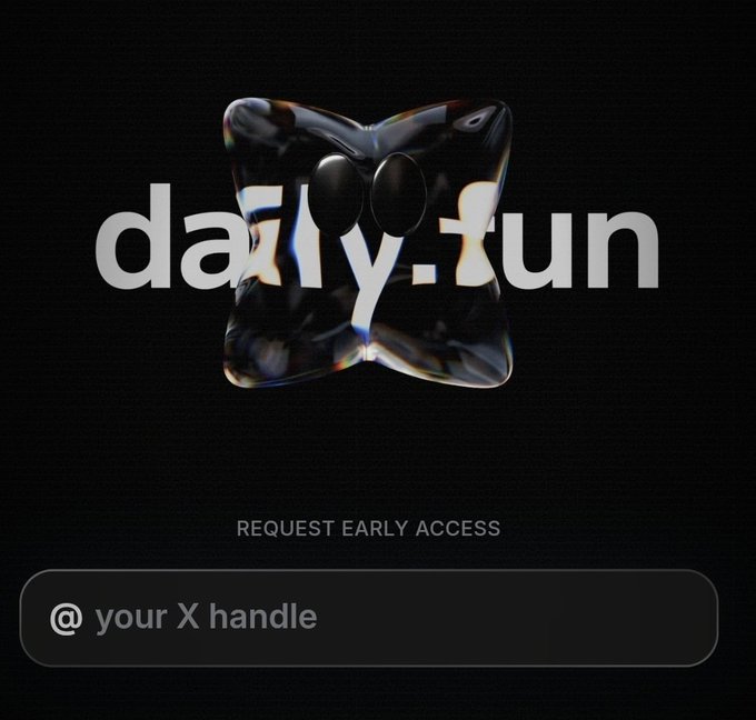 The image shows a post for a new project called Daily Fun, which appears to be an early access release of a video game or streaming service. The post asks users to make a prediction about the project's launch date by filling out a survey form with their answer. The post also mentions that it is backed by @Polymarket and has around 300 followers on X.