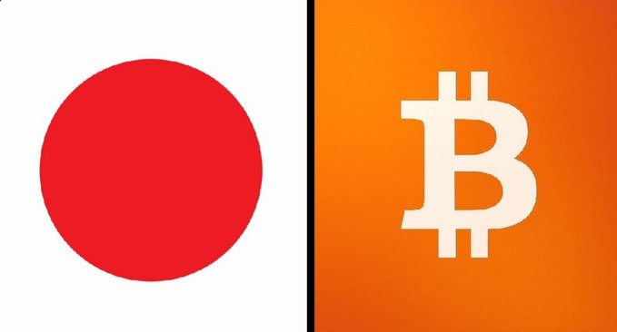 The image features the flag of Japan alongside the Bitcoin (₿) logo on an orange background, symbolizing Japan's involvement in cryptocurrency. This visual aligns with the post's message about Japan establishing a dedicated division within its Financial Services Agency to regulate crypto, highlighting the country's recognition of Bitcoin and digital assets as a lasting part of its financial system.