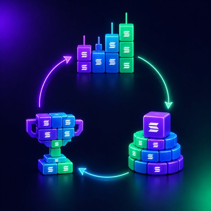 The image presents a complex structure composed of several blocks, including a green pyramid on the left, a blue pyramid next to it, and another blue pyramid above both of them. Each block has two columns of letters, with one column reading "BLAST" and the other "SOLUTION". The arrangement suggests that these blocks represent different levels in a game or puzzle-solving process, where the player must complete each level before moving on to the next one.