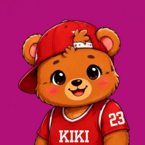 The image features a cartoon teddy bear wearing a red shirt with the number "23" on it, standing against a purple background. The bear has a baseball cap on its head and appears to be smiling at the camera. The caption of the image reads, "333 KikiCubs 55 GTD spots are already gone. 
95 FCFS spots have already been distributed through our collaborations. Only 88 NFTs remain for Public Mint on June 2. The goal was always simple. Reward the people who showed up early."