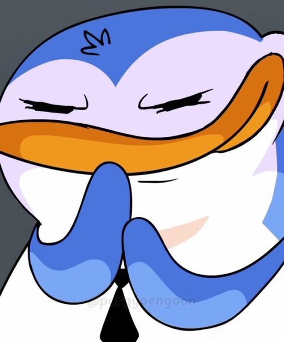 A cartoon duck character with blue plumage and an orange beak holds its hands together in a scheming pose, fitting the post's discussion about purchasing the $gooner token on Robinhood and holding it alongside $PENGU on Abstract. The artist's watermark "@partygoengoons" is visible at the bottom of the image.