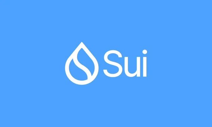The white Sui blockchain logo displayed on a blue background.