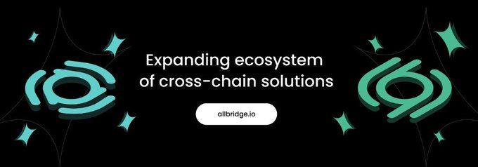 Promotional graphic with teal chain logos reading 'Expanding ecosystem of cross-chain solutions' and a button labeled 'allbridge.io'.