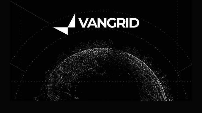 A black background featuring the 'VANGRID' logo at the top and a dotted, stylized rendering of a globe in the lower portion.