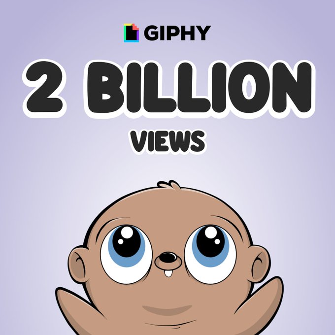The image features a cartoon baby with big blue eyes, arms outstretched, and a wide smile. The background of the image is purple, which complements the overall color scheme of the illustration. In the bottom right corner of the image, there's text that reads "2 Billion Views" followed by "Giphy". This suggests that the image might be related to a post on Giphy, possibly discussing the views and popularity of an online gaming community or platform.