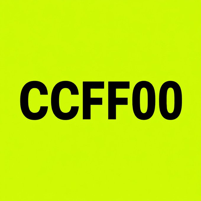 A bright yellow-green square background with bold black text reading 'CCFF00' in the center.