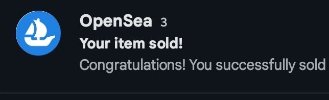 A notification from OpenSea (app icon version 3) announces "Your item sold! Congratulations! You successfully sold," indicating a successful NFT transaction, which aligns with the celebratory "Gm Nftsssss" post.