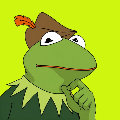 A cartoon illustration of Kermit the Frog wearing a brown hat with a red feather, shown in a thinking pose against a green background.