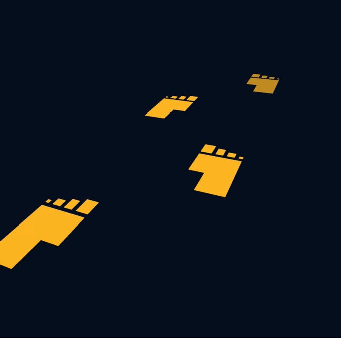 A minimalist graphic design featuring four yellow film clapperboard icons arranged diagonally on a dark navy background.