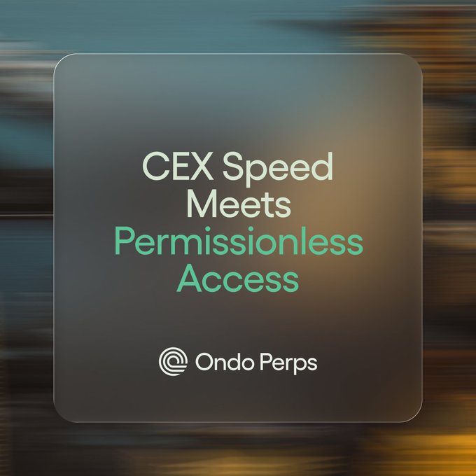 A promotional graphic with a motion-blurred background featuring the text 'CEX Speed Meets Permissionless Access' above the Ondo Perps logo.