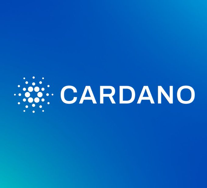 The Cardano cryptocurrency logo displayed on a blue gradient background.