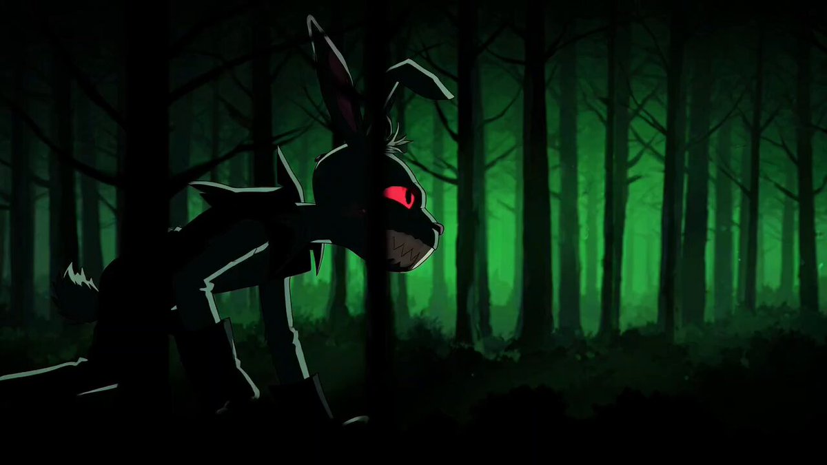 A dark, shadowy rabbit-like creature with glowing red eyes stands in an eerie green-lit forest, its sinister grin bared. The ominous image ties into the post's cryptic teaser, evoking a sense of mystery and impending transformation—much like the looming NFT changes promised in less than 24 hours.