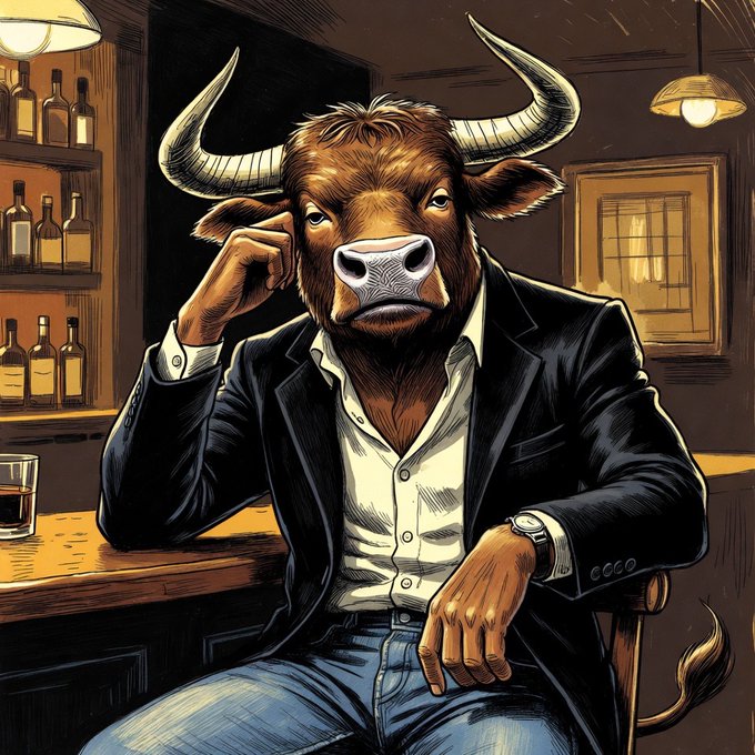The image features a bull with horns sitting at a bar, wearing a suit and tie. The bull has a thoughtful expression as he sits down next to a counter filled with various bottles of alcohol. The caption above the image reads "There is no plan B to freedom #FreedomOrBust". This phrase emphasizes the idea that freedom is an inherent right for all individuals, regardless of their circumstances or background.