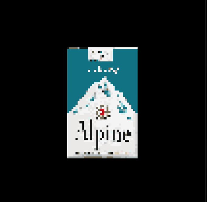 The image features a small blue box with white text that reads "Alpine", which appears to be an advertisement for a product or service related to alpine activities, such as skiing or mountaineering. The background of the image is black, making the blue box stand out prominently. The post includes a link to a website called Bitcoin Cig, which might provide more information about the product or service being advertised.