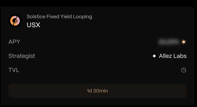 The image shows a screenshot of an app called "Strategy Vault". It appears that the focus is on the strategy vault, which is set up for a new USX trading strategy by Allez Labs. The screen displays information about the strategy including its name and creator. This app can be helpful for users to track and manage their investments with ease.