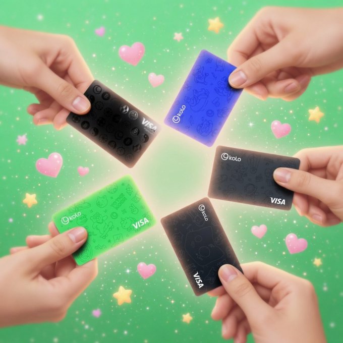 The image features a group of hands holding up five different Visa cards against a green background with stars and hearts. The cards are arranged in a circle, showcasing their designs and colors. The text "Web3 accessibility shouldn'c come at the cost of asset control." is present, which could be related to the concept of digital assets or the use of cryptocurrencies for online transactions. The post also mentions that the Tria Card isn't just another crypto card; it's an upgrade with cashback benefits and a self-custodial ecosystem.