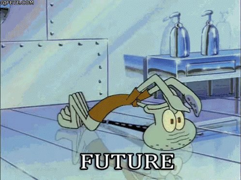 The image features a cartoon character, likely SpongeBob SquarePants, lying down with his arms stretched out in front of him. The caption reads "Future" above the character's head. This suggests that the image is related to a future vision or concept, possibly involving the integration of artificial intelligence (AI) into everyday life, as suggested by the post.