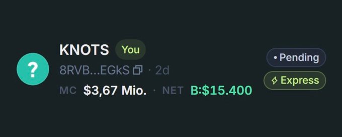 A Solana address "8RVB...EGkS" with a market cap of $3.67M, net balance of B:$15,400, labeled with "You" appears as a pending and express verification request on the Fomo platform, waiting to be verified.