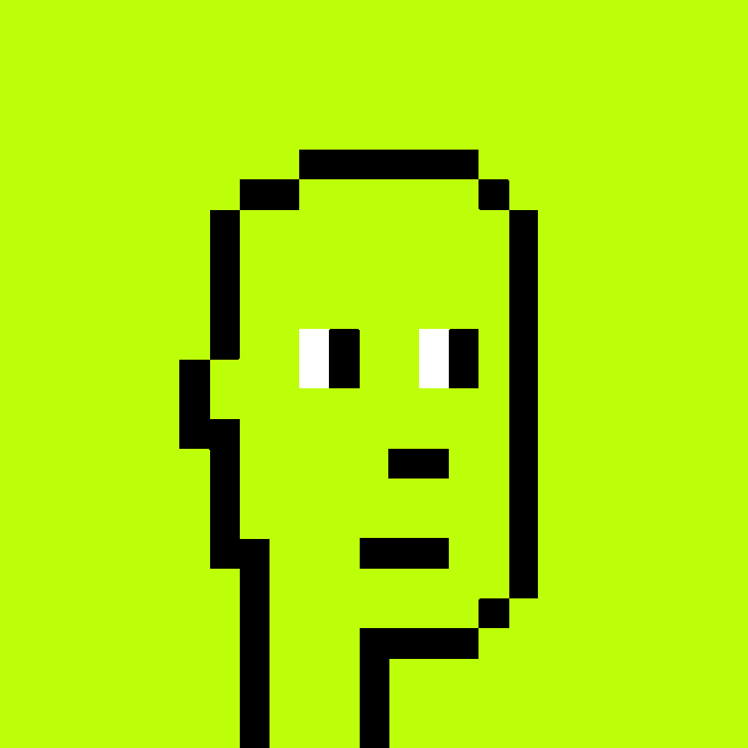 A simple pixel art rendering of a green face with a neutral expression on a matching green background.