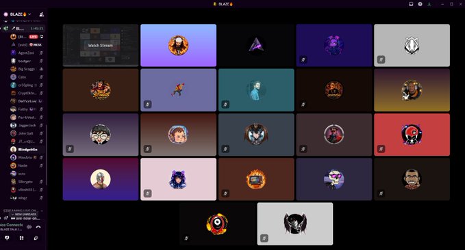Screenshot of a Discord server interface (BLADE) displaying a grid of user avatars with various profile pictures, including cartoon characters and abstract designs.