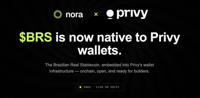 The image features a black background with white text that reads "$BRS is now natively integrated into Privy's wallet". The text also mentions that users can plug in BRS today, which implies that they can use the service for their transactions. The image includes a link to the post where the text is displayed, and it seems to be promoting a new feature on Privy's platform.