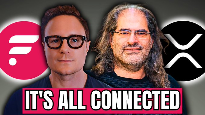 The image features two men with long hair, both wearing glasses. They are standing next to each other against a gray background. The text "It's all connected" is written above them, indicating that they are discussing Ripple and Flare connections.