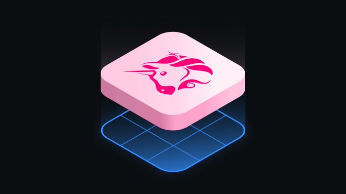 A pink, isometric 3D app icon featuring a unicorn head logo floats above a glowing blue grid, visually symbolizing the Uniswap ecosystem and the introduction of a new active liquidity standard. The image serves as a branded visual for URC-4, a proposed framework for measuring active liquidity ranges via hooks.